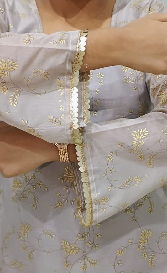 SHORT KURTI WITH GOLDEN PRINT WITH BEAUTIFUL FINISHINNG SLEEVES